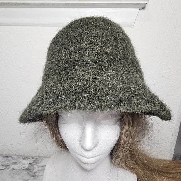 Olive Green Fuzzy Hand Felted Wool Bucket Hat  Vintage 90\'s Style, one size main image 5